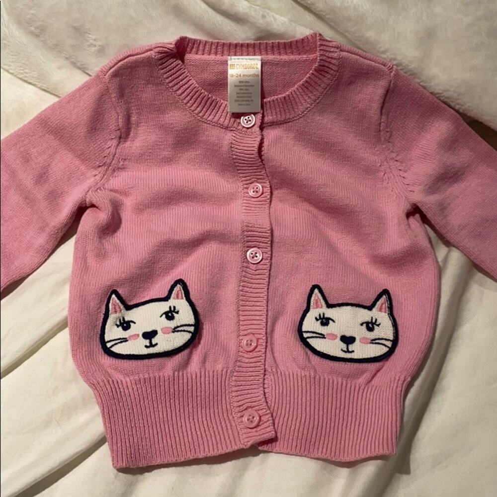 Gymboree 18-24 pink cat cardigan euc